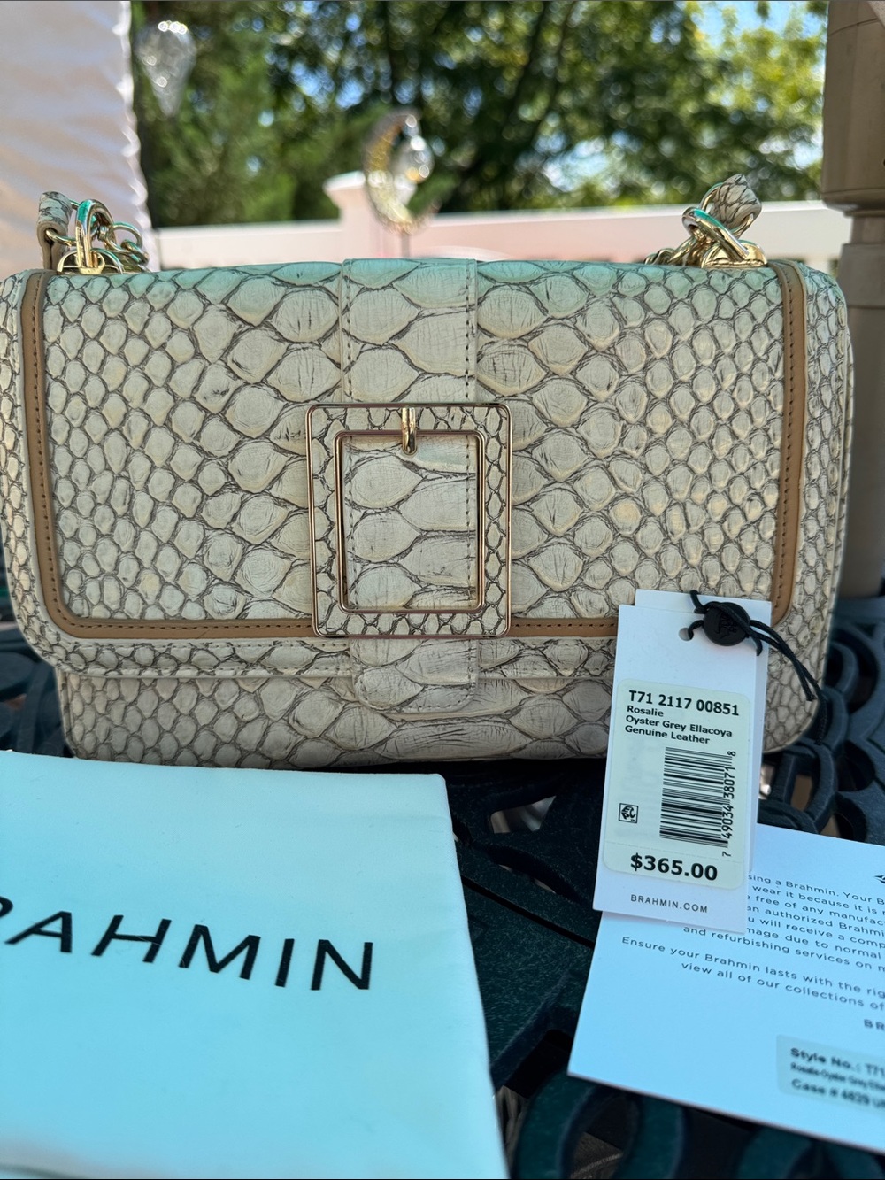 Brahmin Rosalie Oyster Grey Ellacoya Bag with Gold chain - Picture 2 of 13